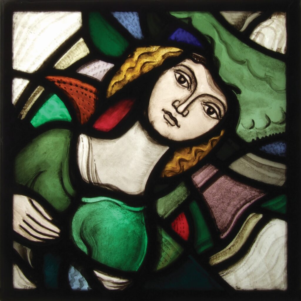 Part of the Four Seasons stained glass on display in the museum